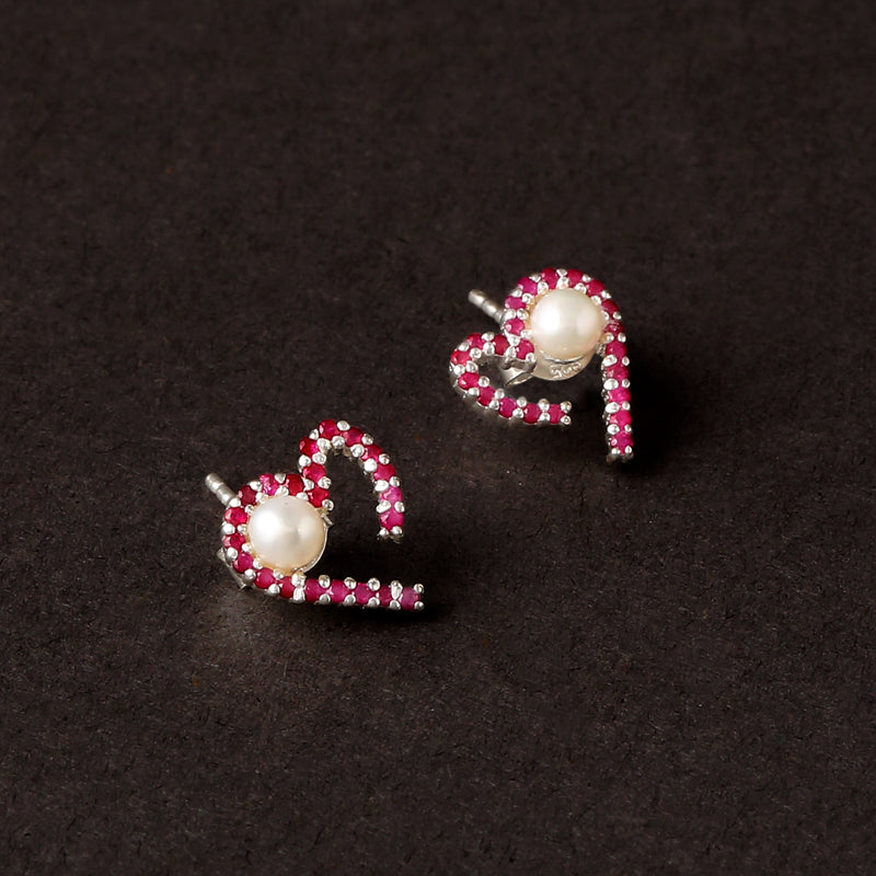 Pearl & Ruby Heart Earrings