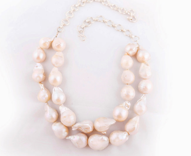 front view of baroque pearl necklace
