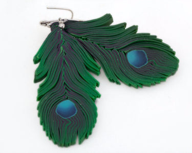 Peacock feather polymer clay earrings