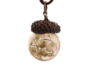 Dandelion packed acorn shape pendant