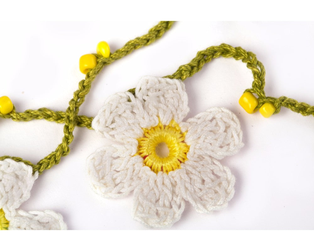 Cotton yarn crochet & tiny yellow beads garland