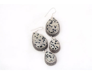 Dalmation stone drop danglers in silver color