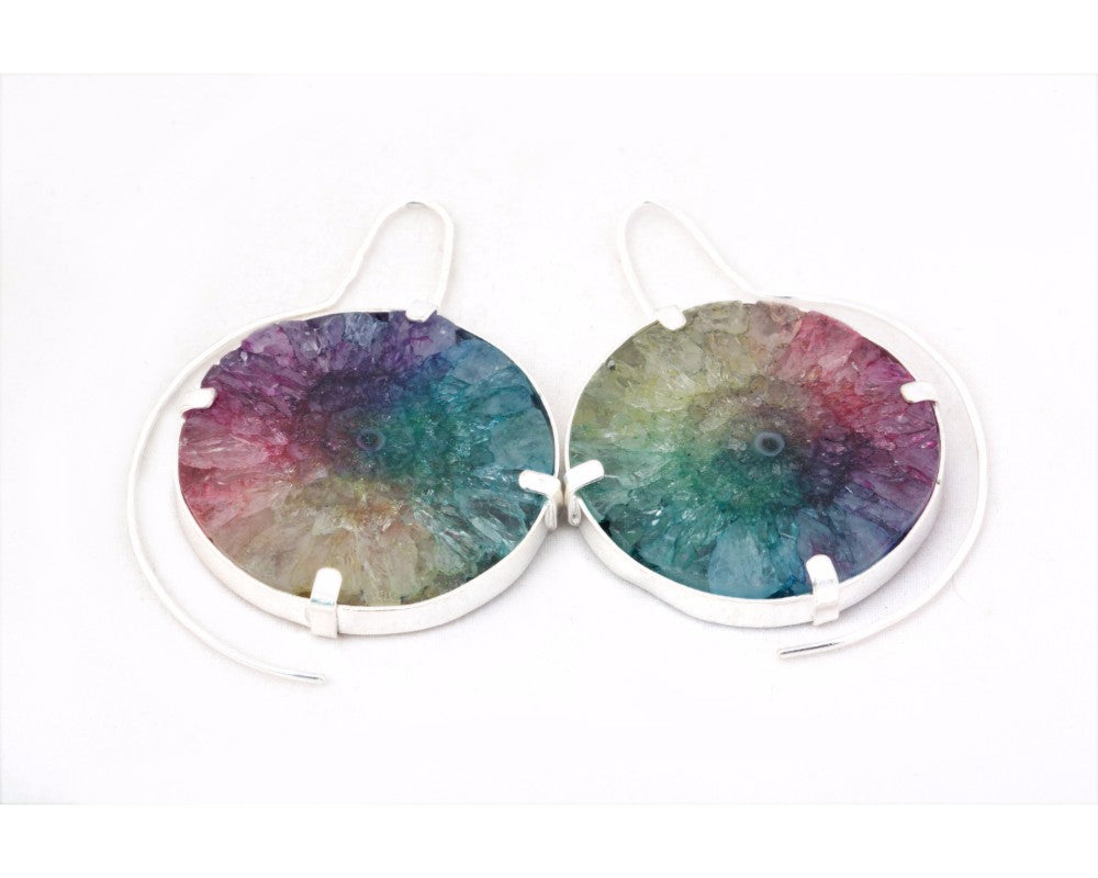 Rainbow colored solar quartz stone earrings