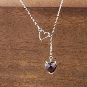 Heart shaped red garnet stone necklace