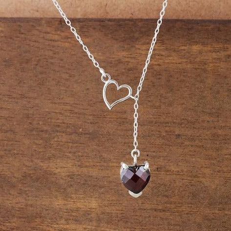 Heart Shape Garnet and Diamond Necklace in 375/9K White Gold  265610123(N)-GARN