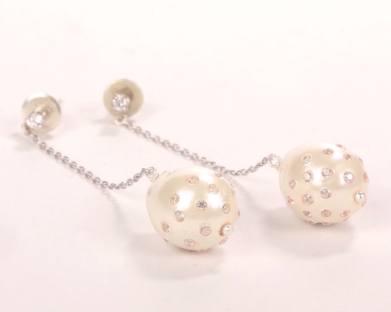 Fresh water pearl baroque drops studded with cubic zirconia